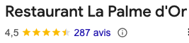 Note google, restaurant La Palme d'Or, Cannes