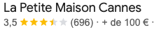 Note google du restaurant La Petite Maison. 