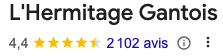 Note google de l'Hermitage Gantois