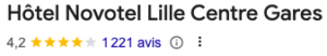 Note google du Novotel Lille Centre Gares