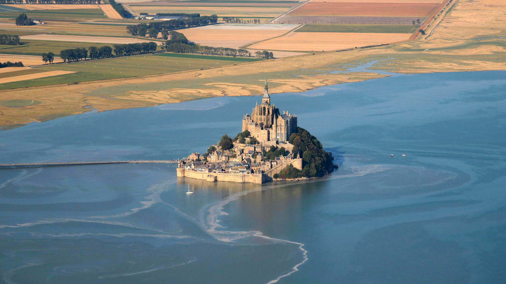 Bus rental Mont Saint Michel 2 Drone view of Mont Saint Michel